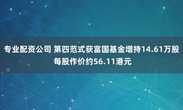 专业配资公司 第四范式获富国基金增持14.61万股 每股作价约56.11港元